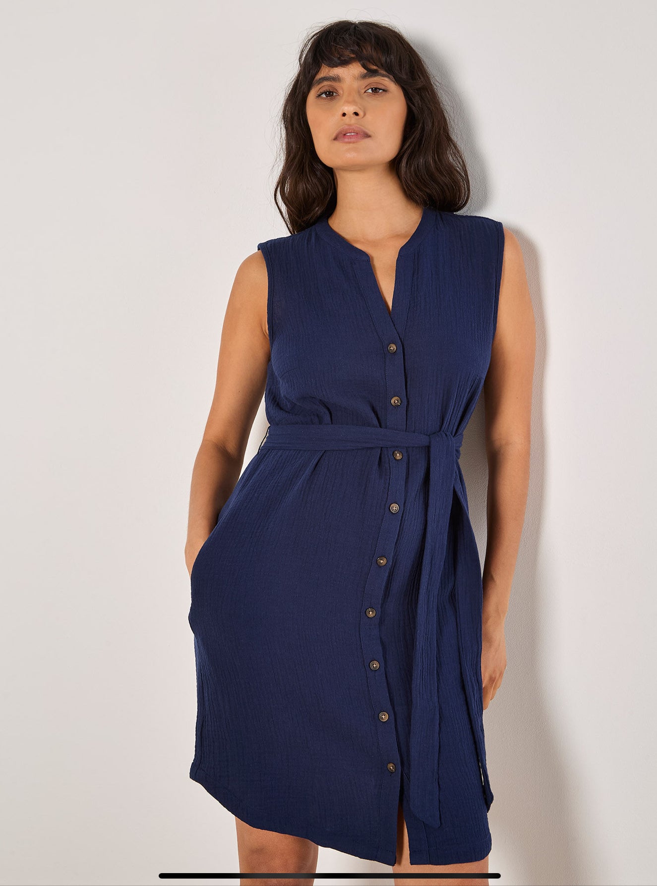 Apricot Textured Cotton Button Down Midi Dress