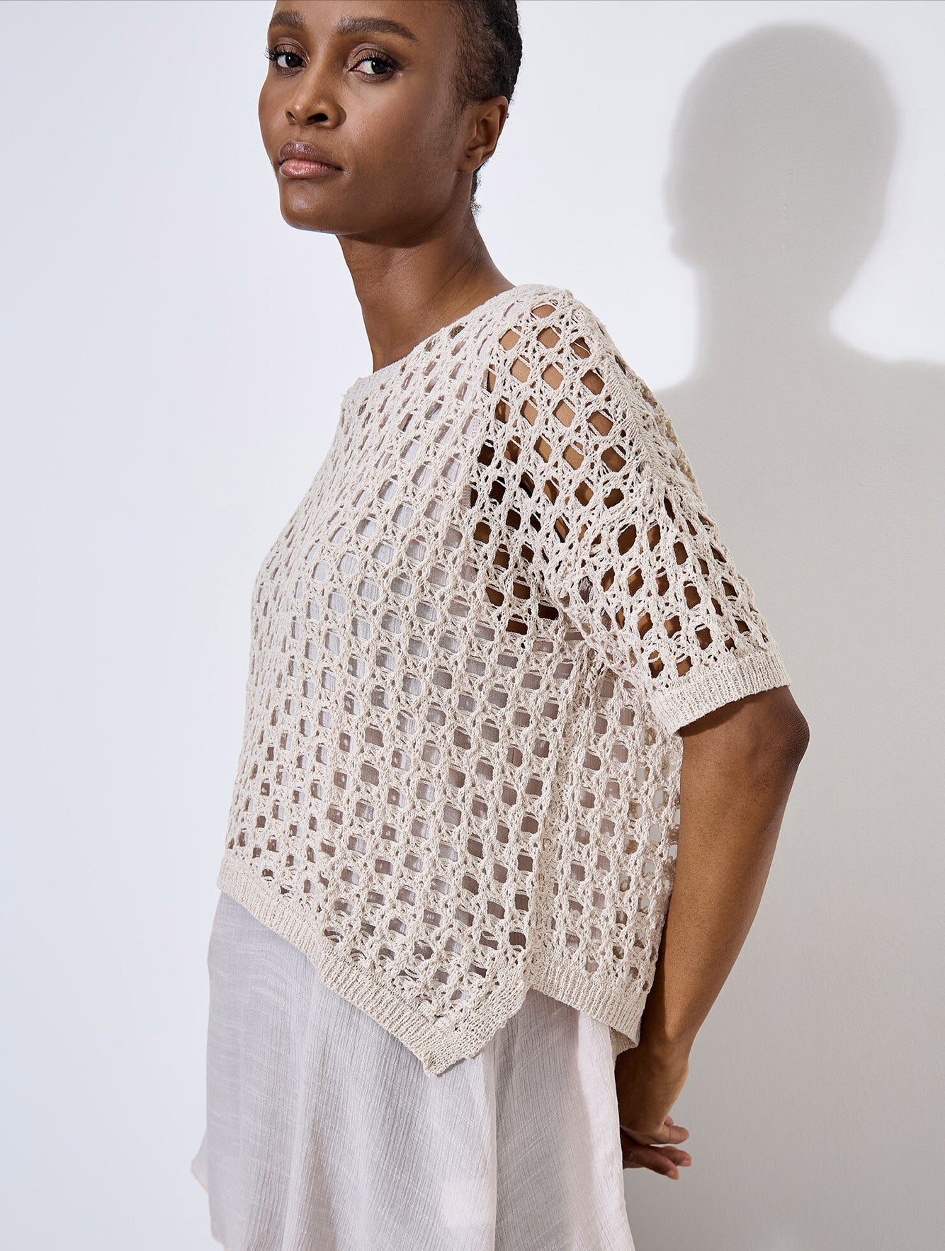 Apricot Knitted Layered Mesh Tunic Top
