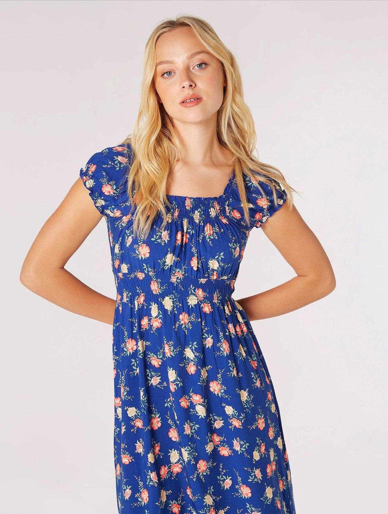 Apricot Vintage Rose Milkmaid Midi