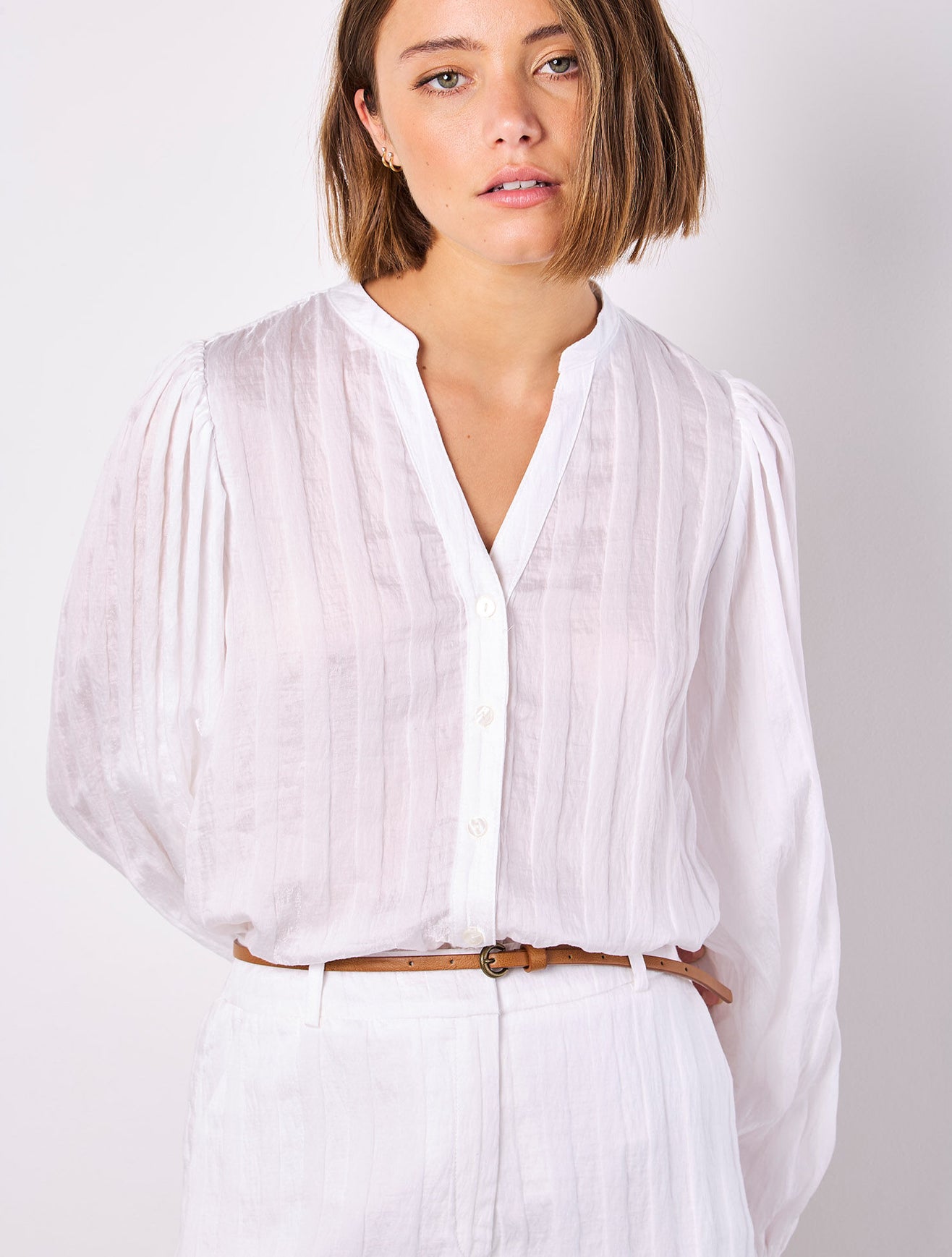 Apricot Self Stripe Cuff Shirt