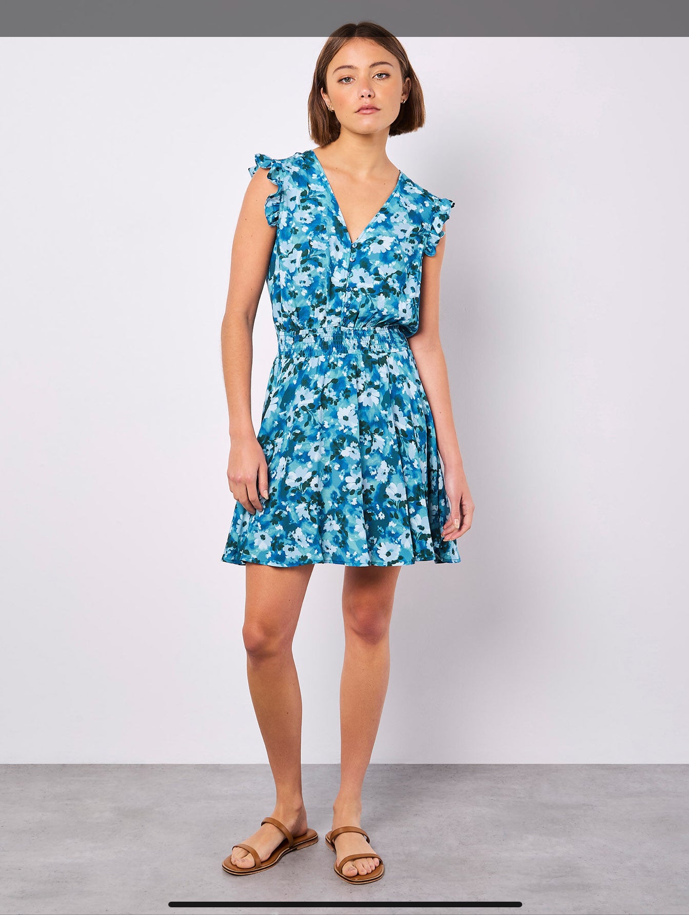 Apricot Floral Chiffon Mini Dress