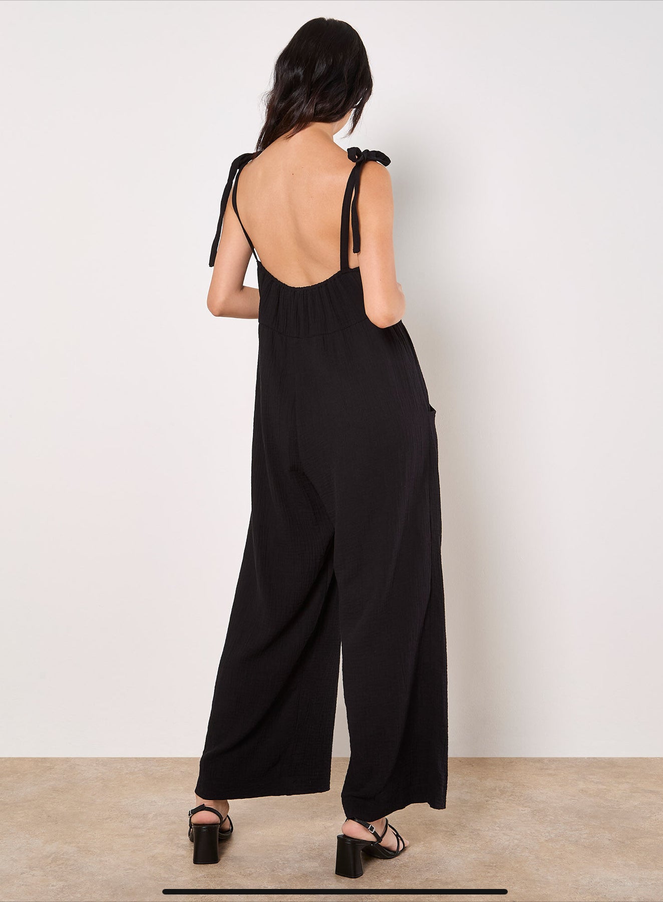Apricot Textured Cotton Wide Leg Jumpsuit