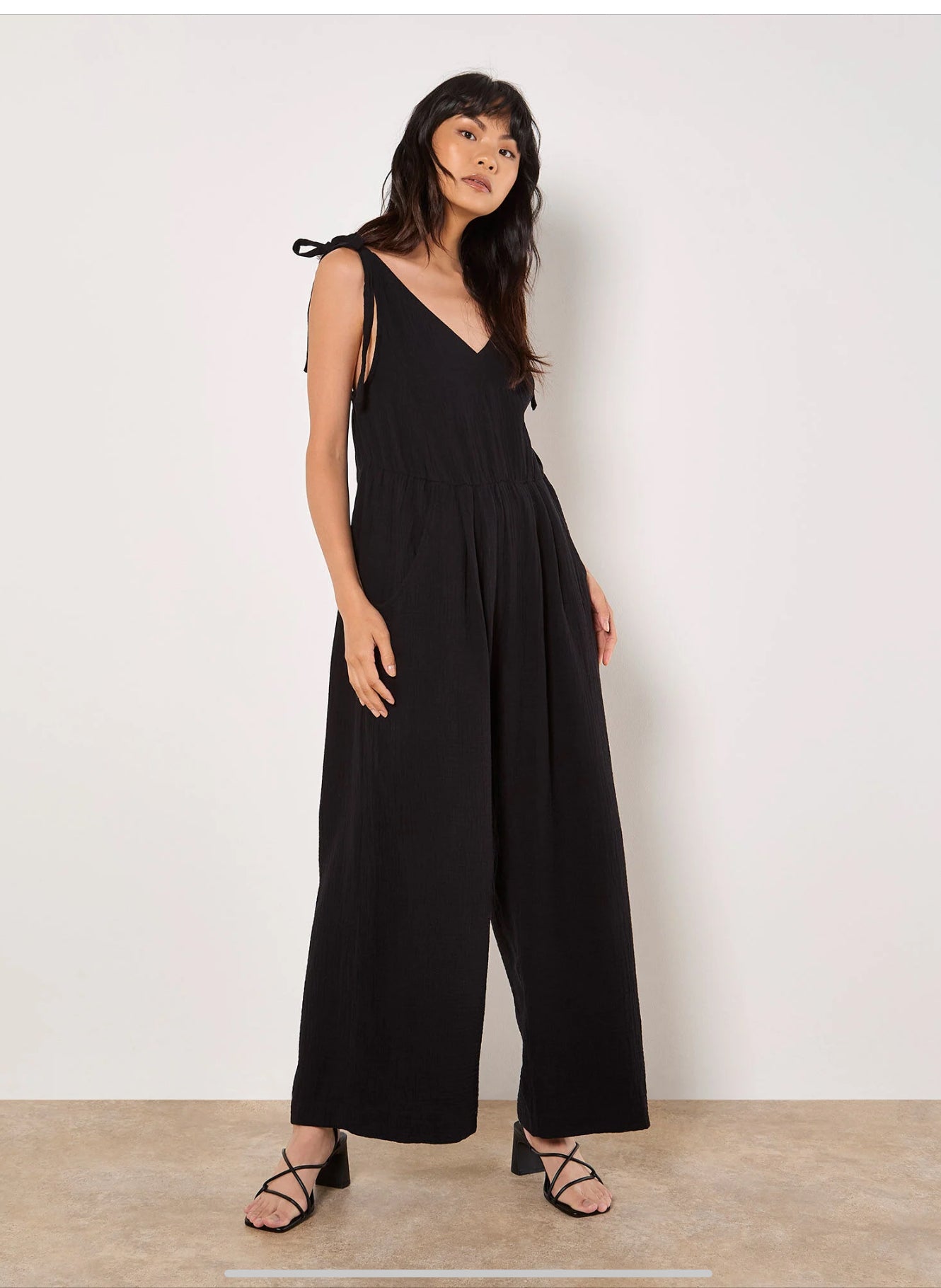 Apricot Textured Cotton Wide Leg Jumpsuit