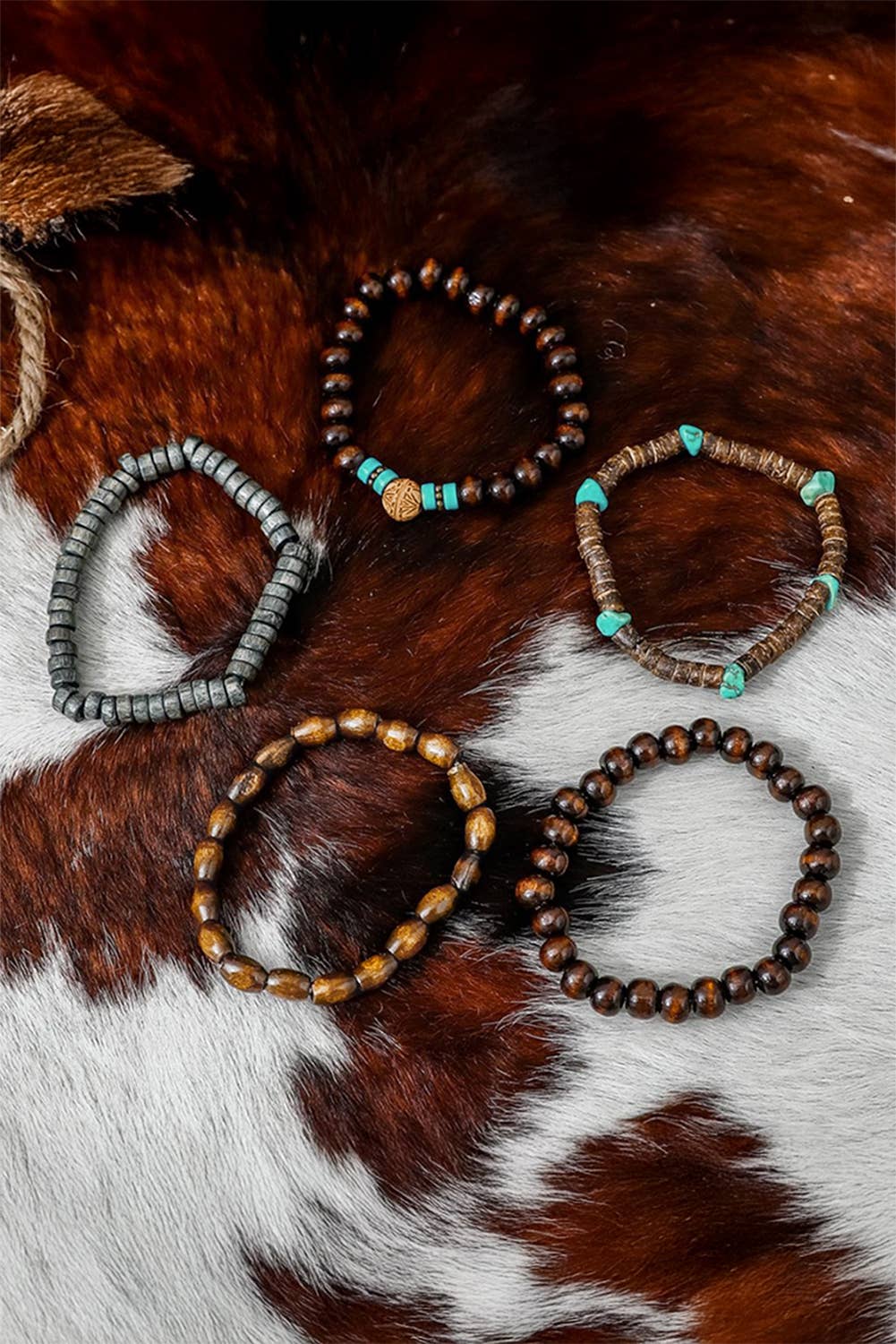 Boho Turquoise Wooden Beaded Multi Layer Bracelet Set