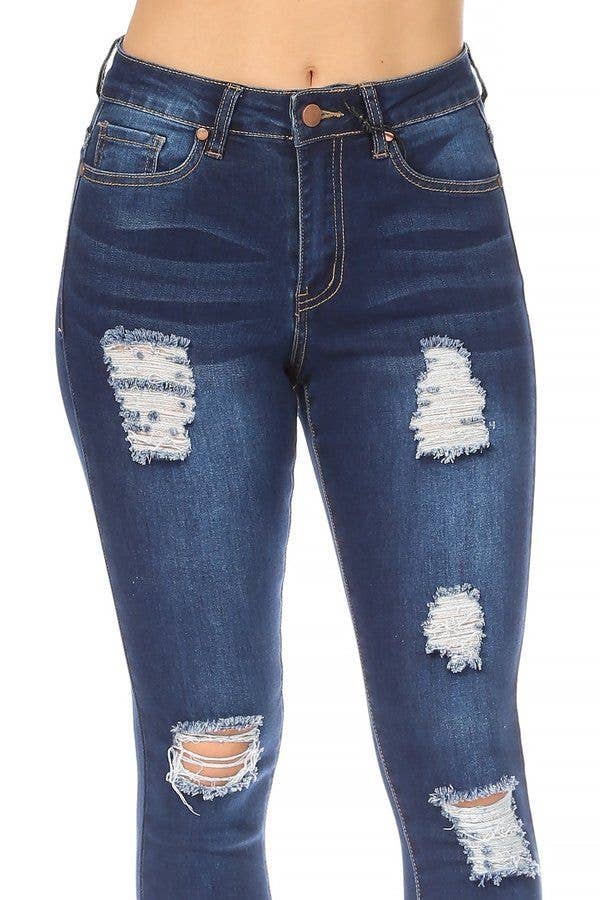 (12 pcs) High Rise 5 Pocket Distressed Denim Skinny Jeans