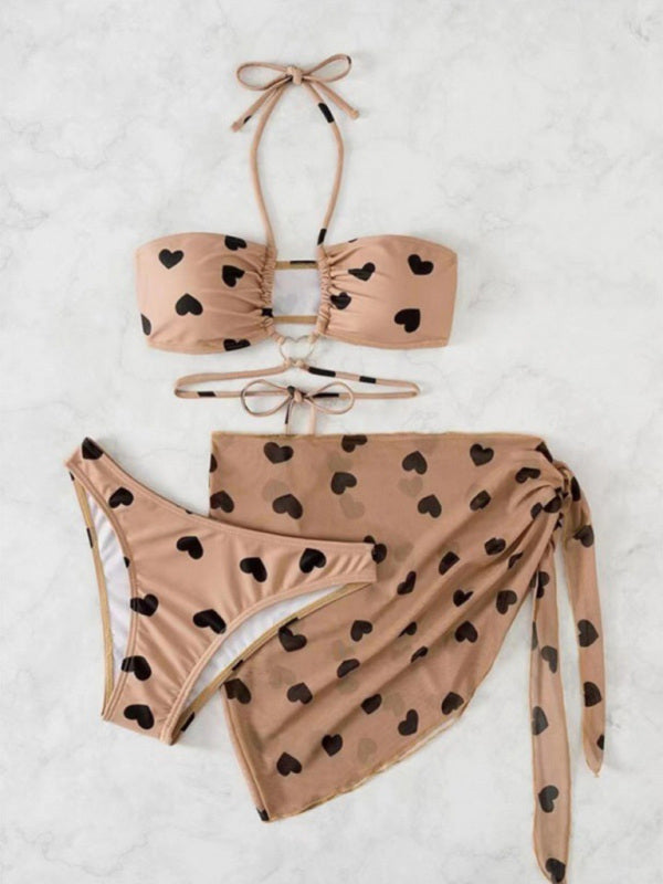 love print bikini three-piece set