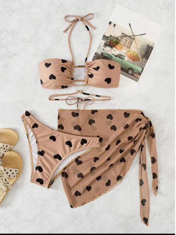 love print bikini three-piece set