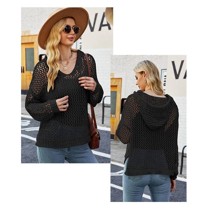 Hooded Hollow Loose Knitted Cover-Up