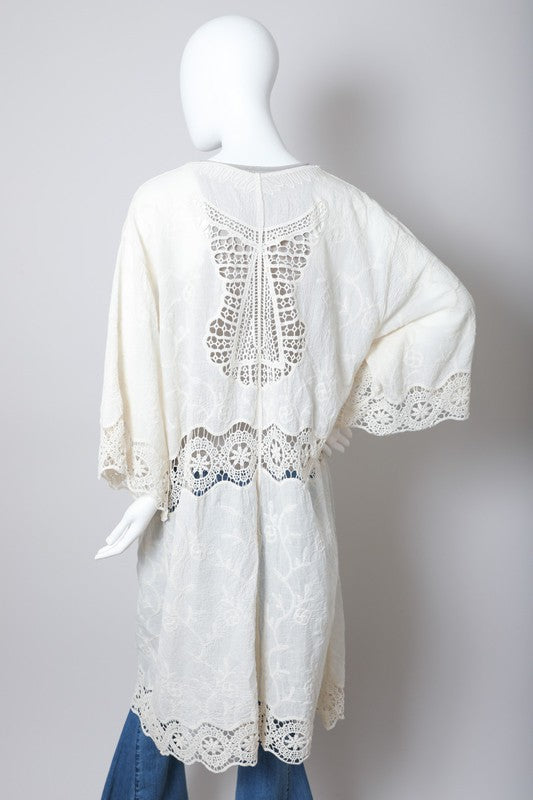 Crochet Open Patch Longline Kimono