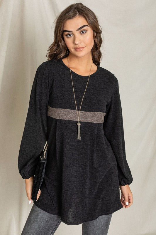 Plus Size Knit Bishop Sleeve Mini Dress