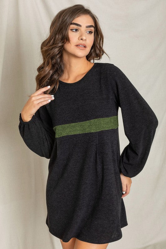 Plus Size Knit Bishop Sleeve Mini Dress