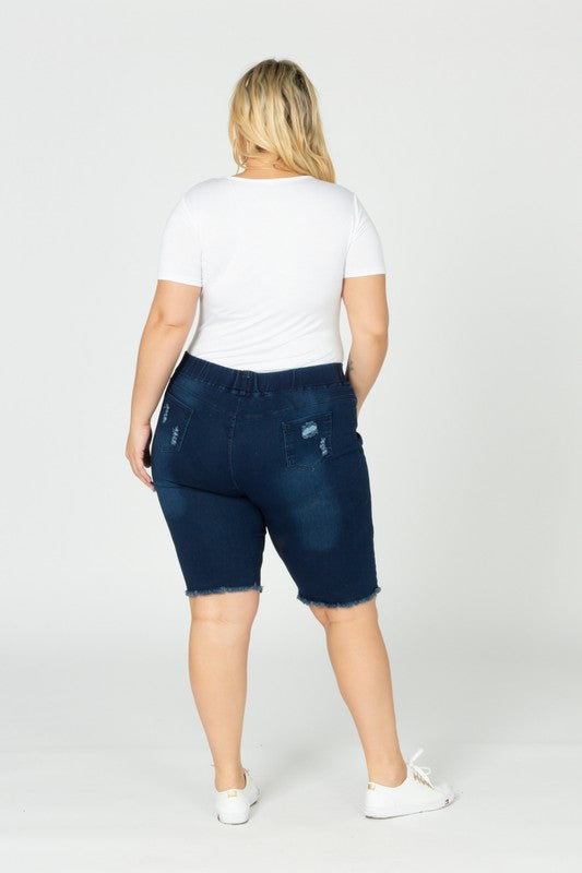 Plus Hi-Waist Distressed Bermuda Short Jeggings