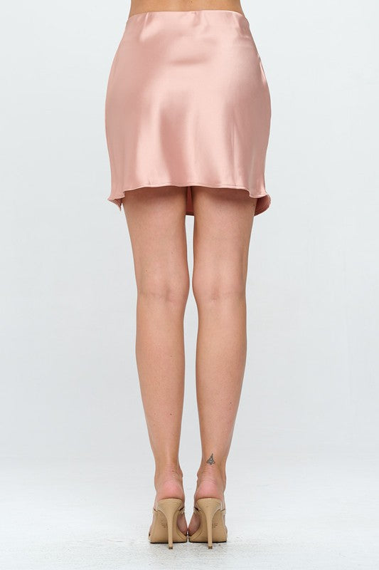 Solid Satin Mini Skirt with Slit