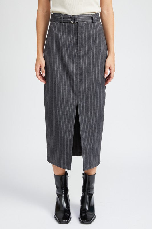 PINSTRIPE MIDI SKIRT WITH SLIT