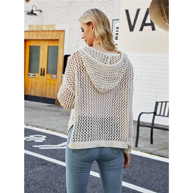 Hooded Hollow Loose Knitted Cover-Up