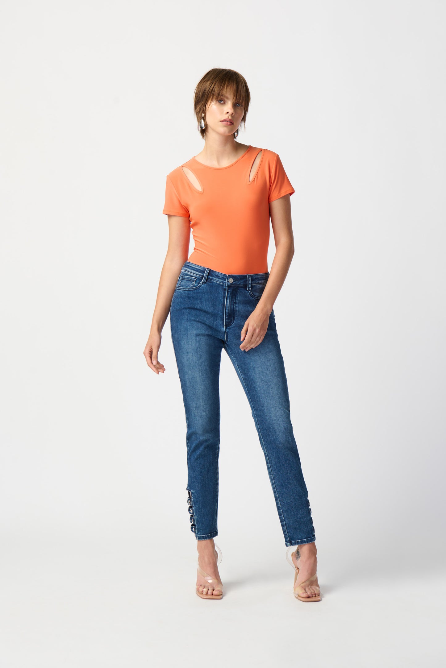 Classic Slim Jeans with Embellished Hem