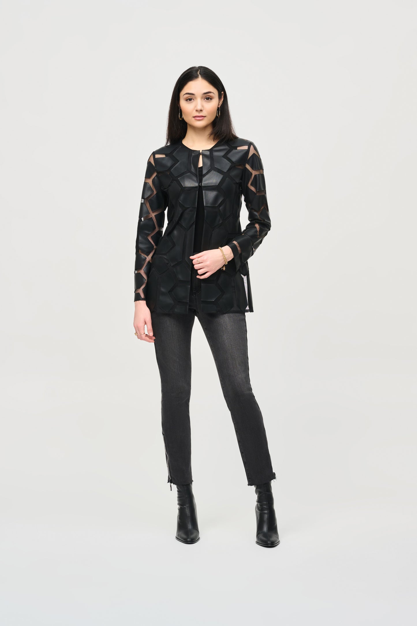 Black laser-cut mesh jacket