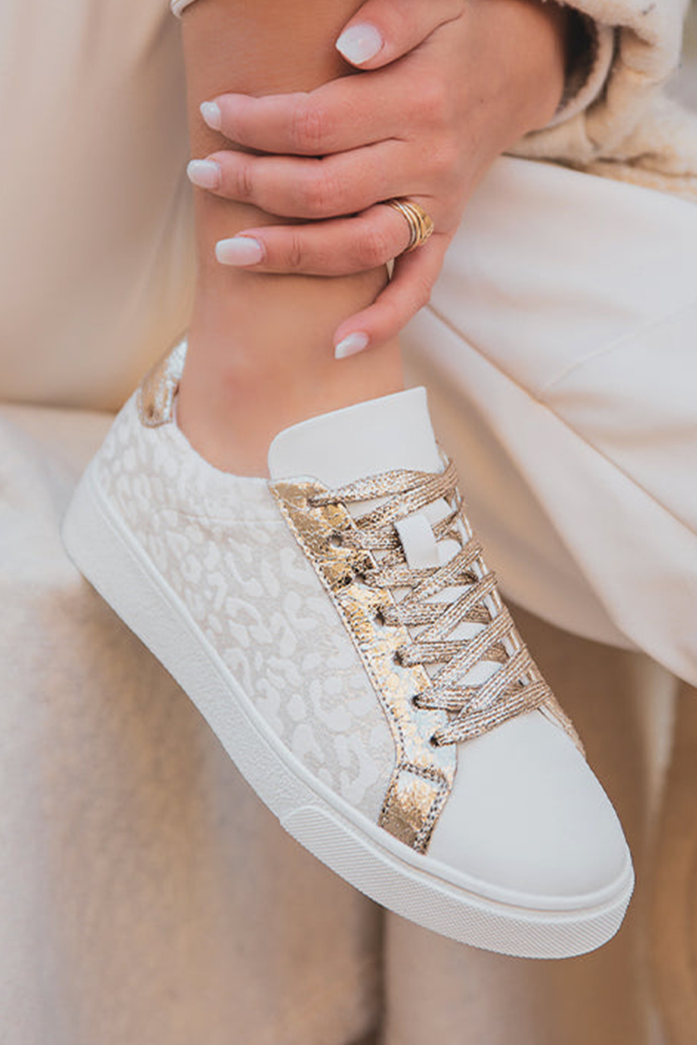 leopard Print Glitter Patched Shoes