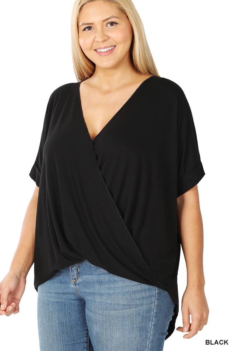 Crepe Layered Look Draped Front Top