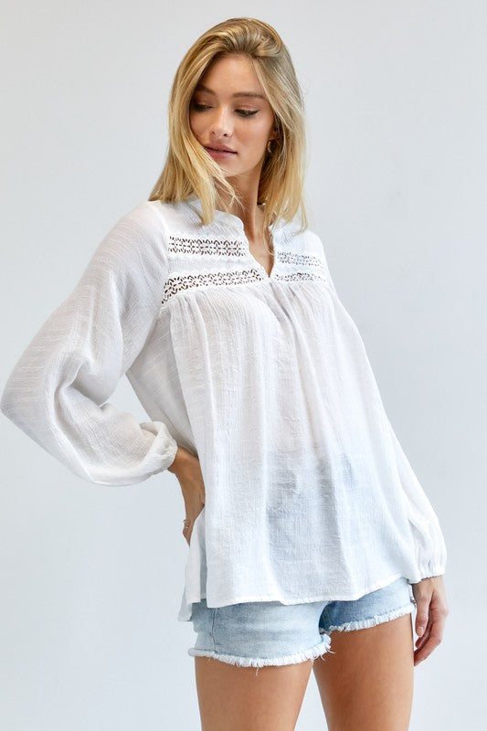 Solid V-Neck Blouse Top