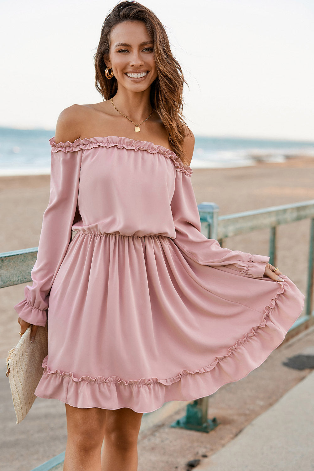 Frill Off-Shoulder Flounce Sleeve Dress