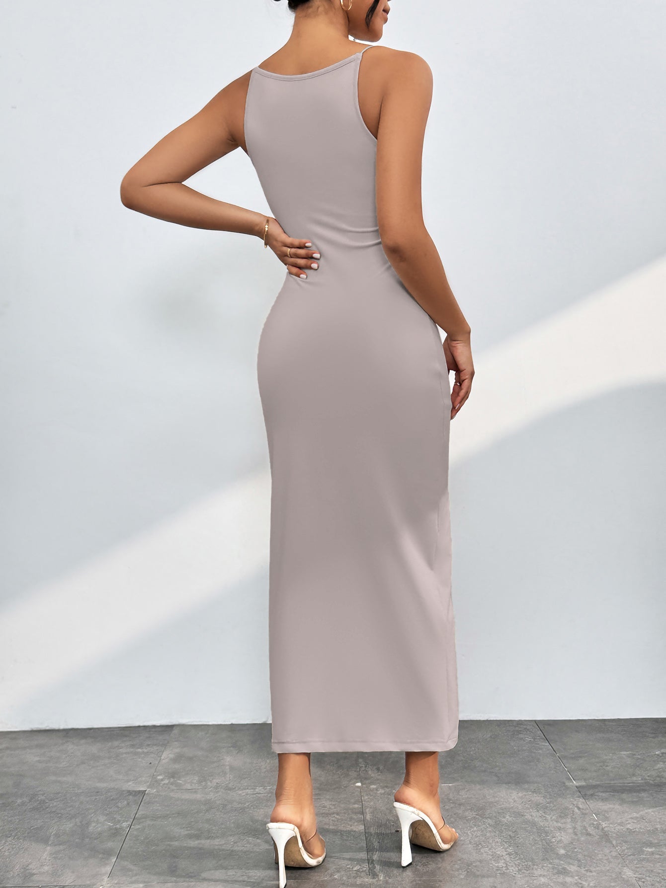 Round Neck Wrap Midi Cami Dress