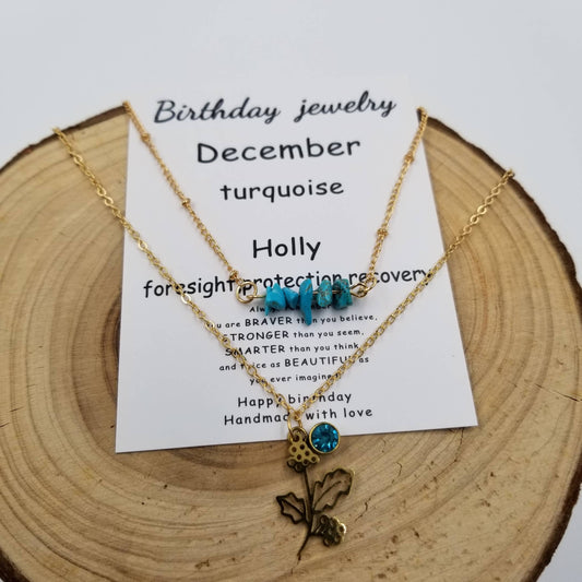 Jan - Dec Birthday Double layered Natural Stone Necklace