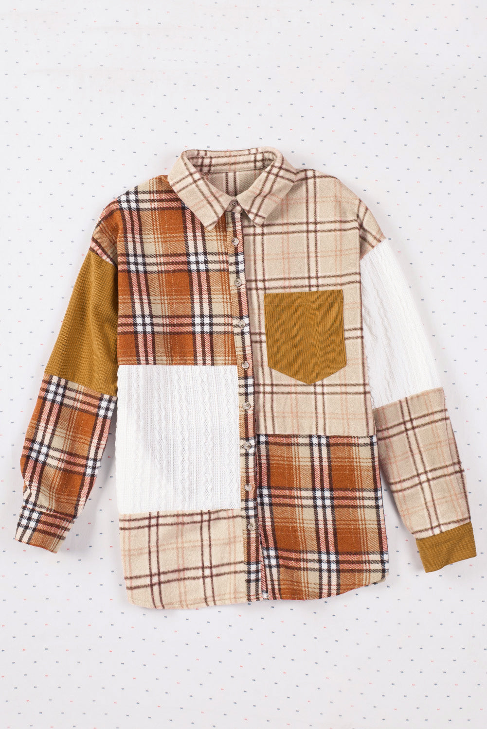 Pink Plaid Color Block Patchwork Shirt Jacket with Pocket