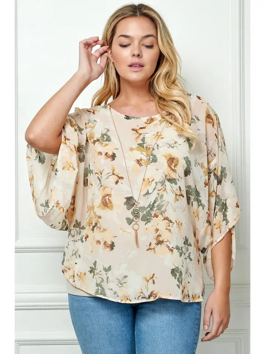 Kimono Sleeve Blouse w/ Necklace