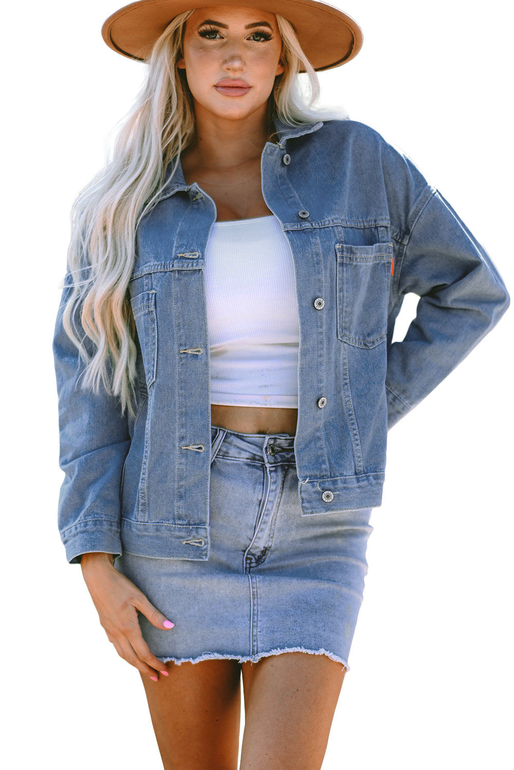 Blue Stripe Washed Oversize Pocketed Denim Jacket