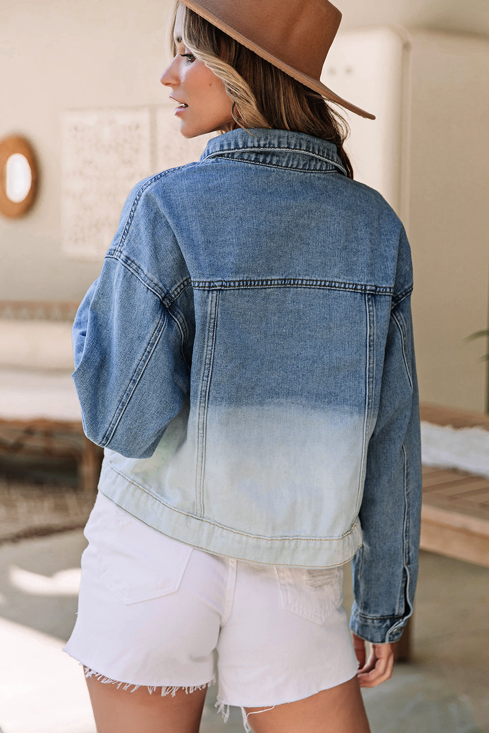 Sky Blue Contrast Washed Gradient Denim Jacket