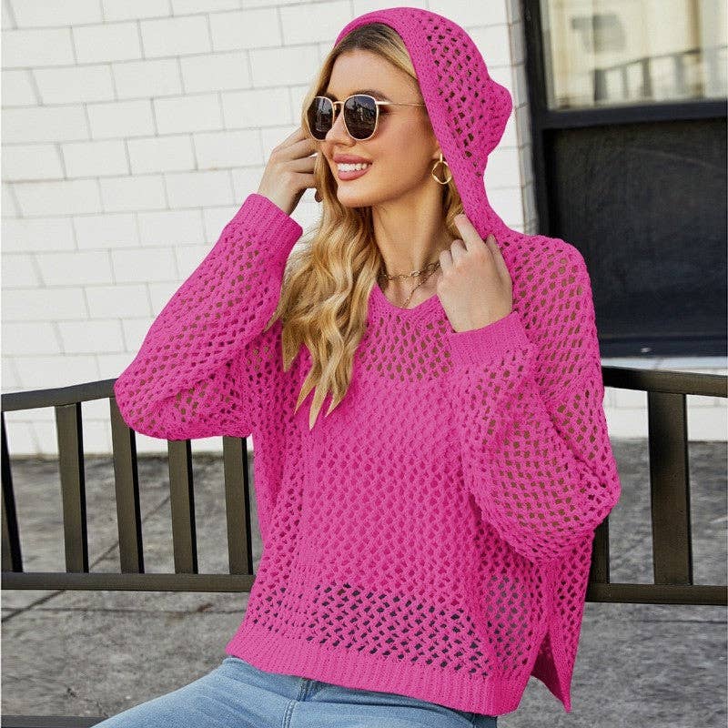 Hooded Hollow Loose Knitted Cover-Up