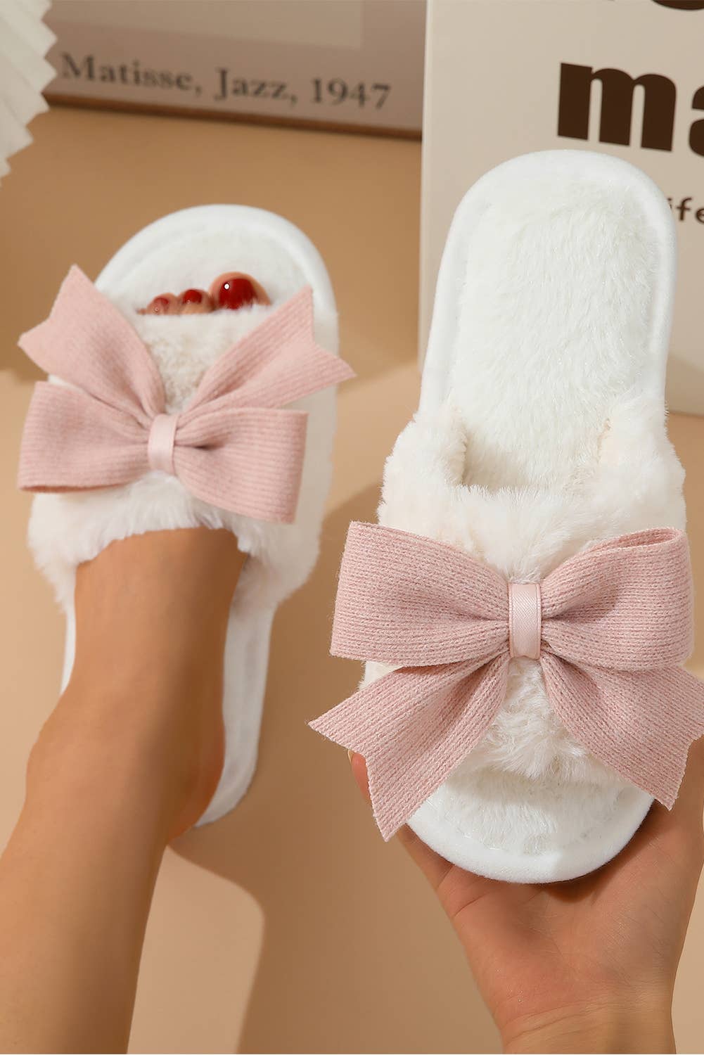 Bow Knot Plush Slippers