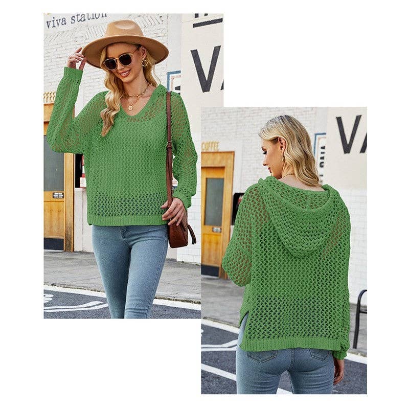 Hooded Hollow Loose Knitted Cover-Up