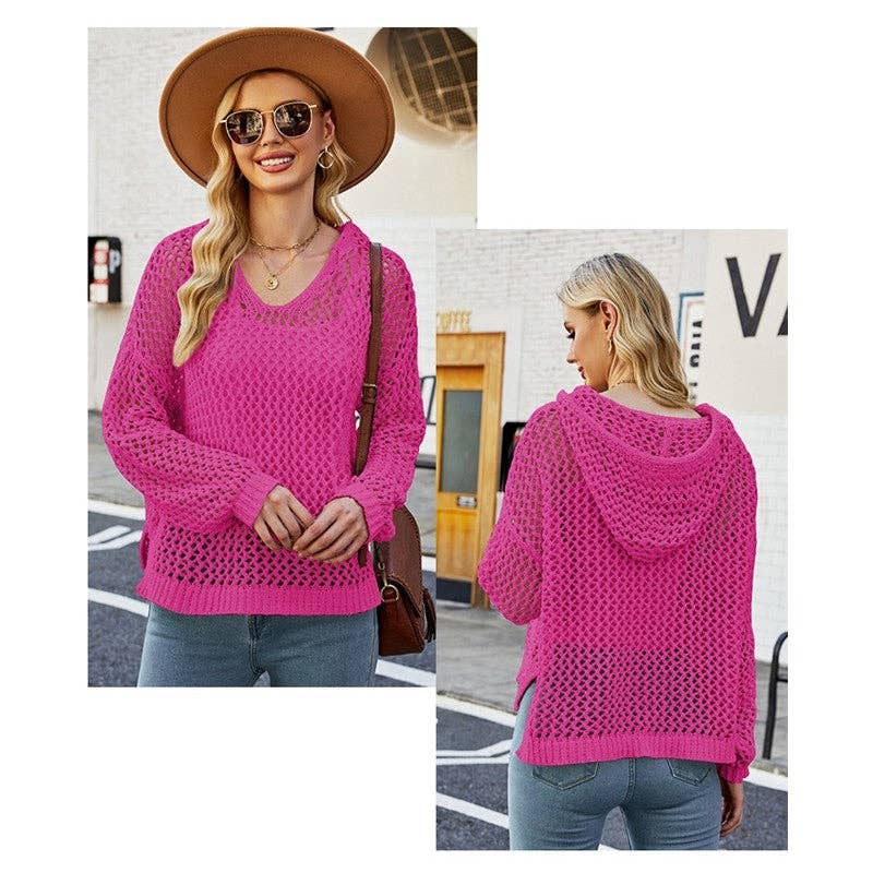 Hooded Hollow Loose Knitted Cover-Up