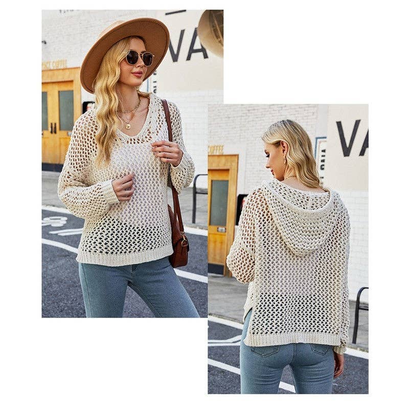 Hooded Hollow Loose Knitted Cover-Up