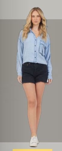 WASHED DENIM TENCEL CROPPED BUTTON UP