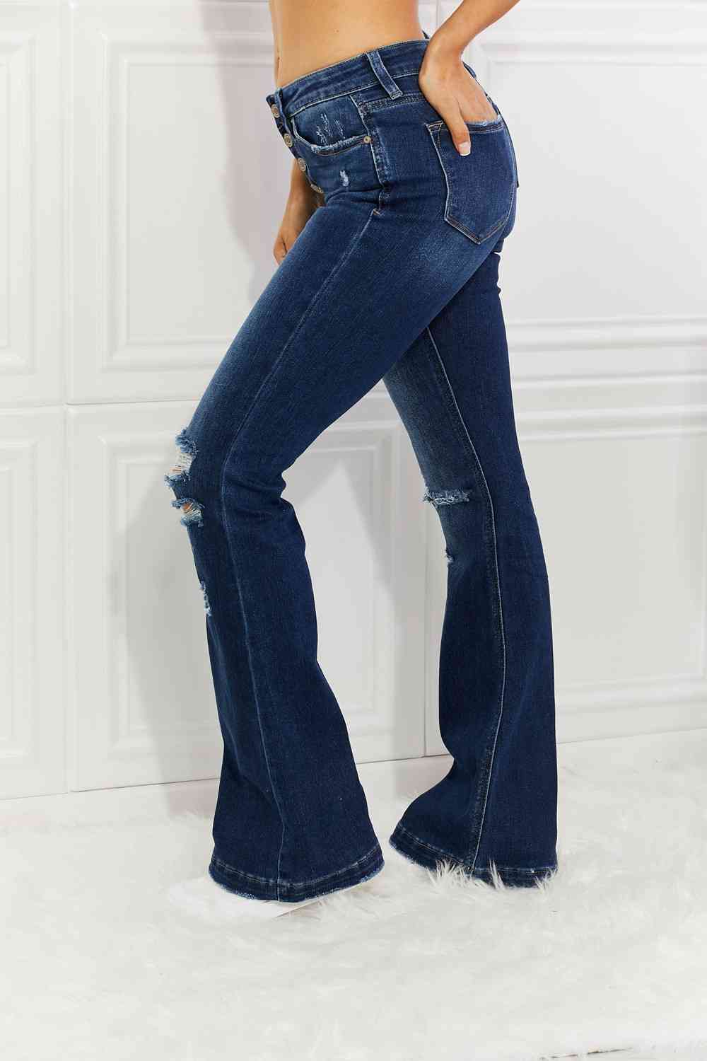 Kancan Full Size Reese Midrise Button Fly Flare Jeans