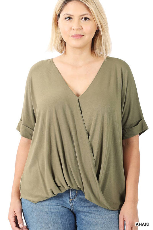 Crepe Layered Look Draped Front Top