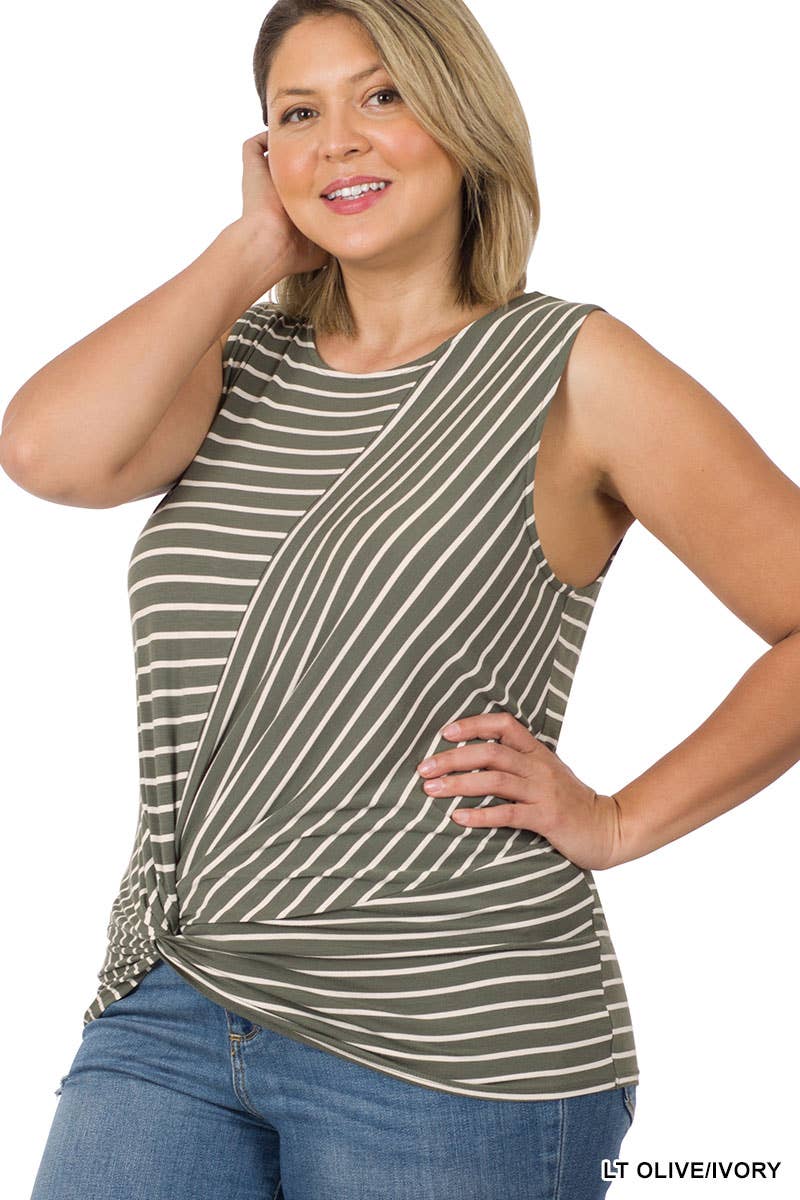 STRIPED KNOT-FRONT SLEEVELESS TOP